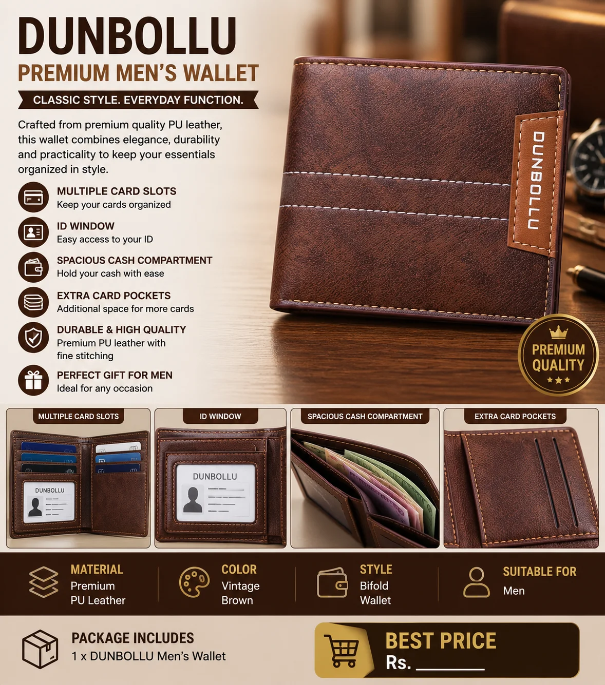 DUNBOLLU Premium Vintage Brown Wallet for Men