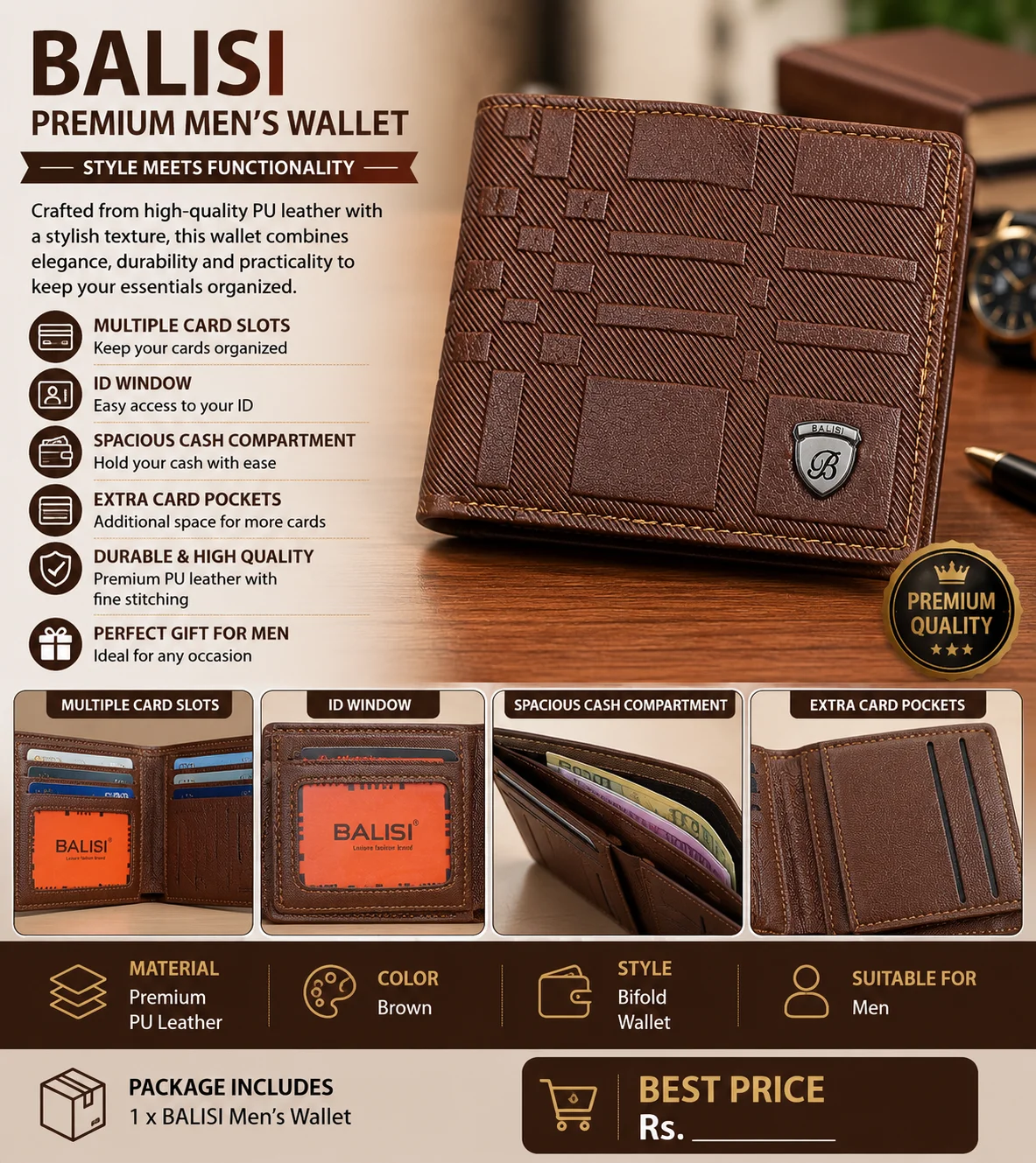 BALISI Men's Premium Brown Wallet – Stylish Bifold Wallet