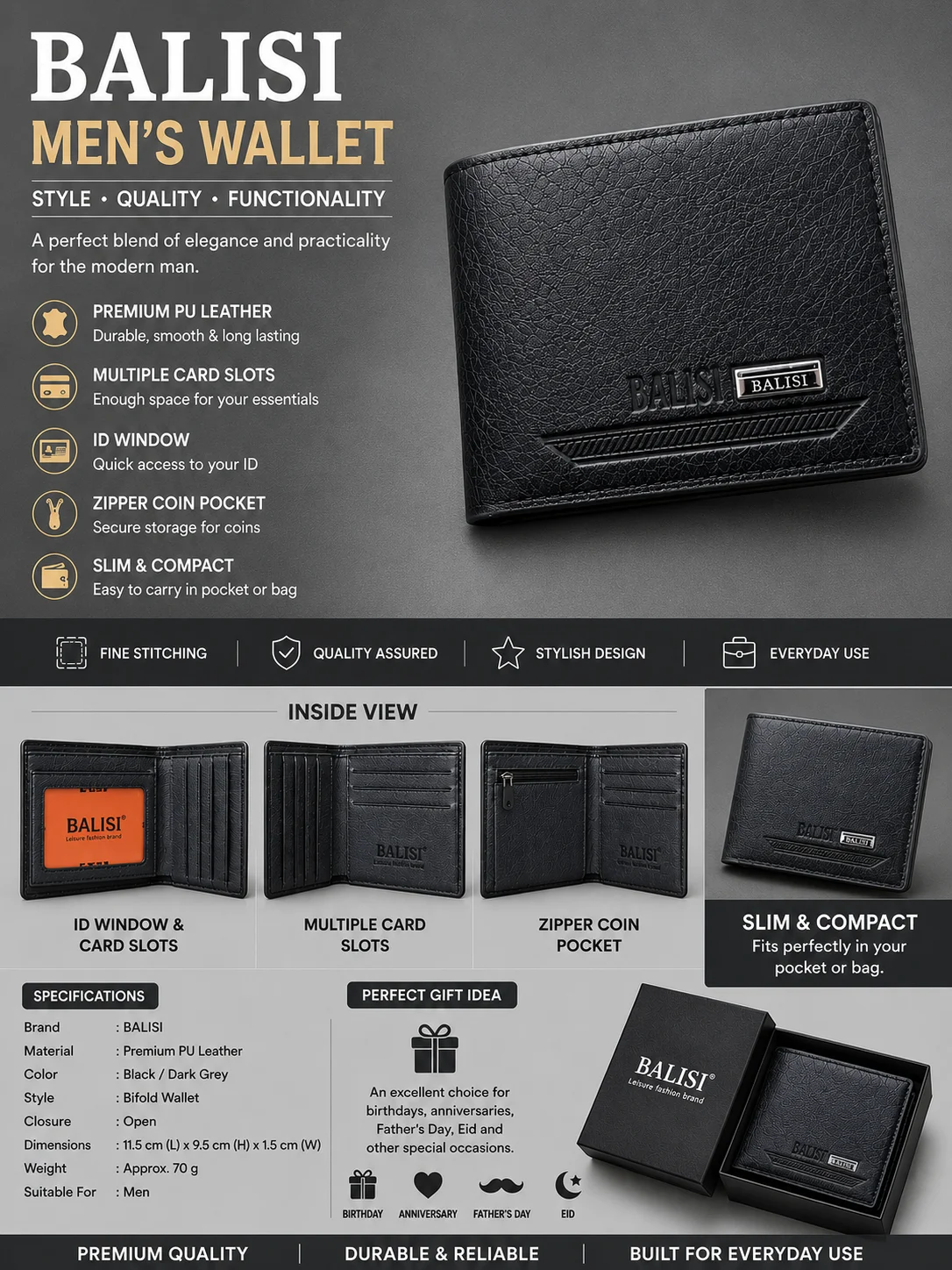 BALISI Premium Men's Wallet – Stylish Bifold Wallet