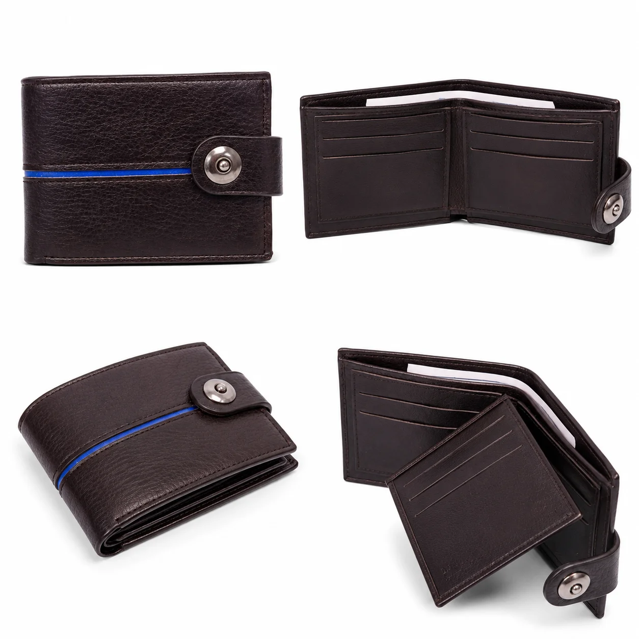 Balisi Men's Premium Leather Bifold Wallet with Button Closure – Brown & Black