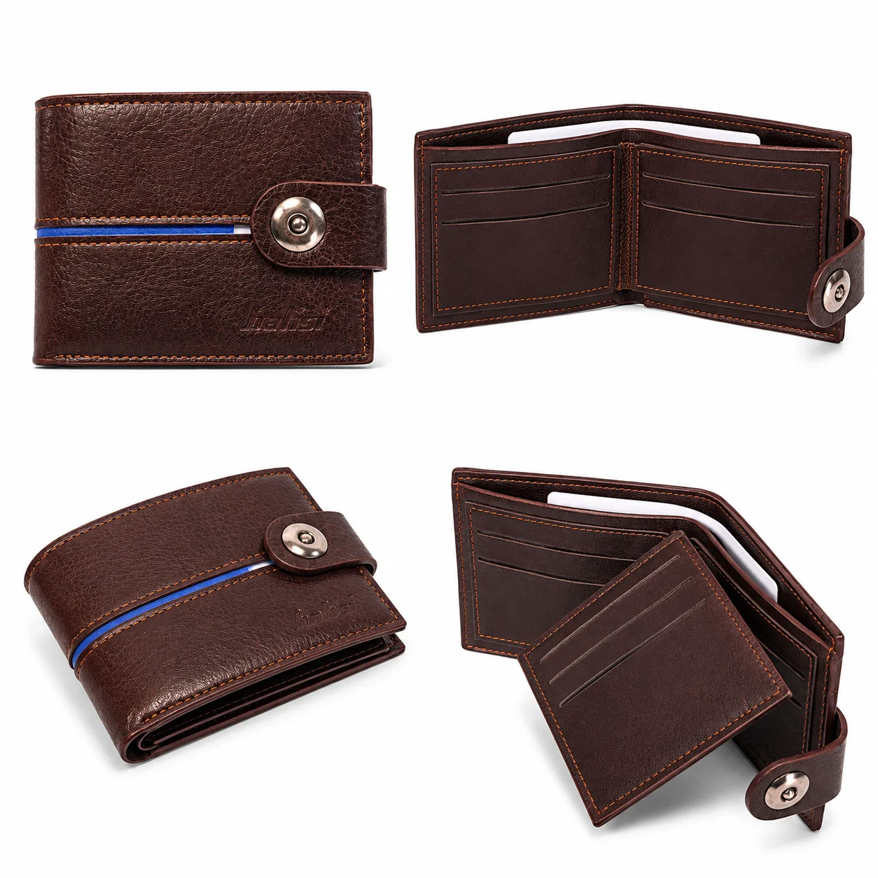 Balisi Men's Premium Leather Bifold Wallet with Button Closure – Brown & Black