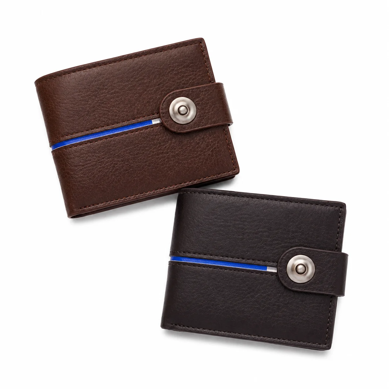 Balisi Men's Premium Leather Bifold Wallet with Button Closure – Brown & Black