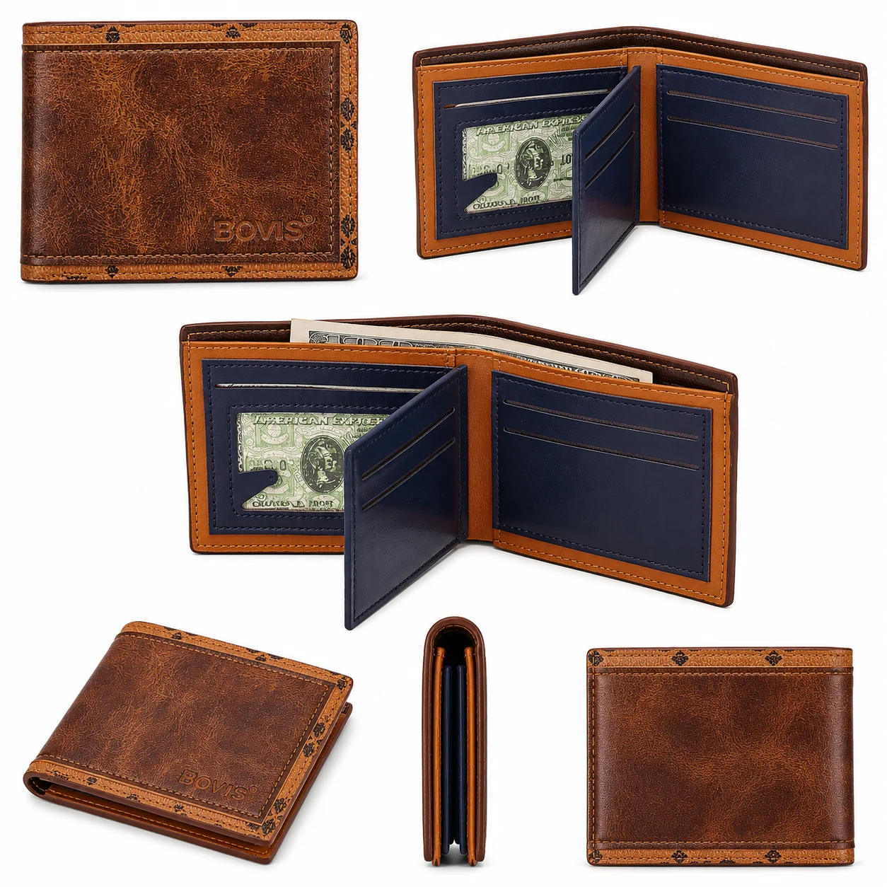 BOVIS Premium Men's Leather Bifold Wallet with ID Window & Card Holder